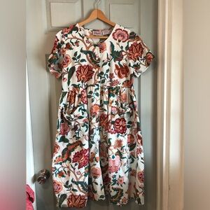 Phases Women's M Vintage 90s 100% Cotton Short Sleeve Button Up Floral Dress